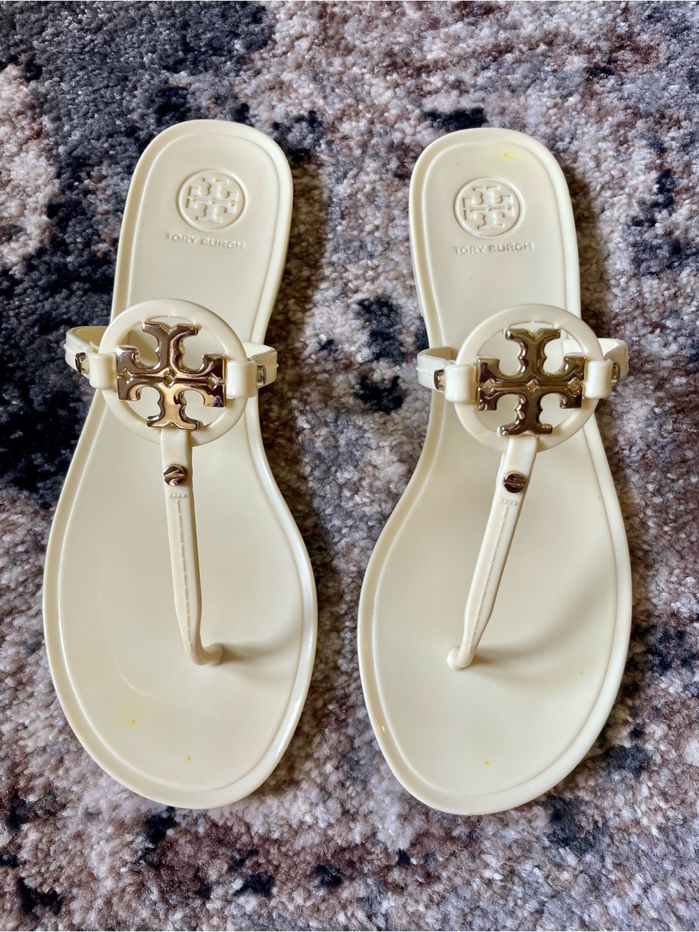 Tory Burch Cream Mini Miller Logo Jelly Thong Sandals